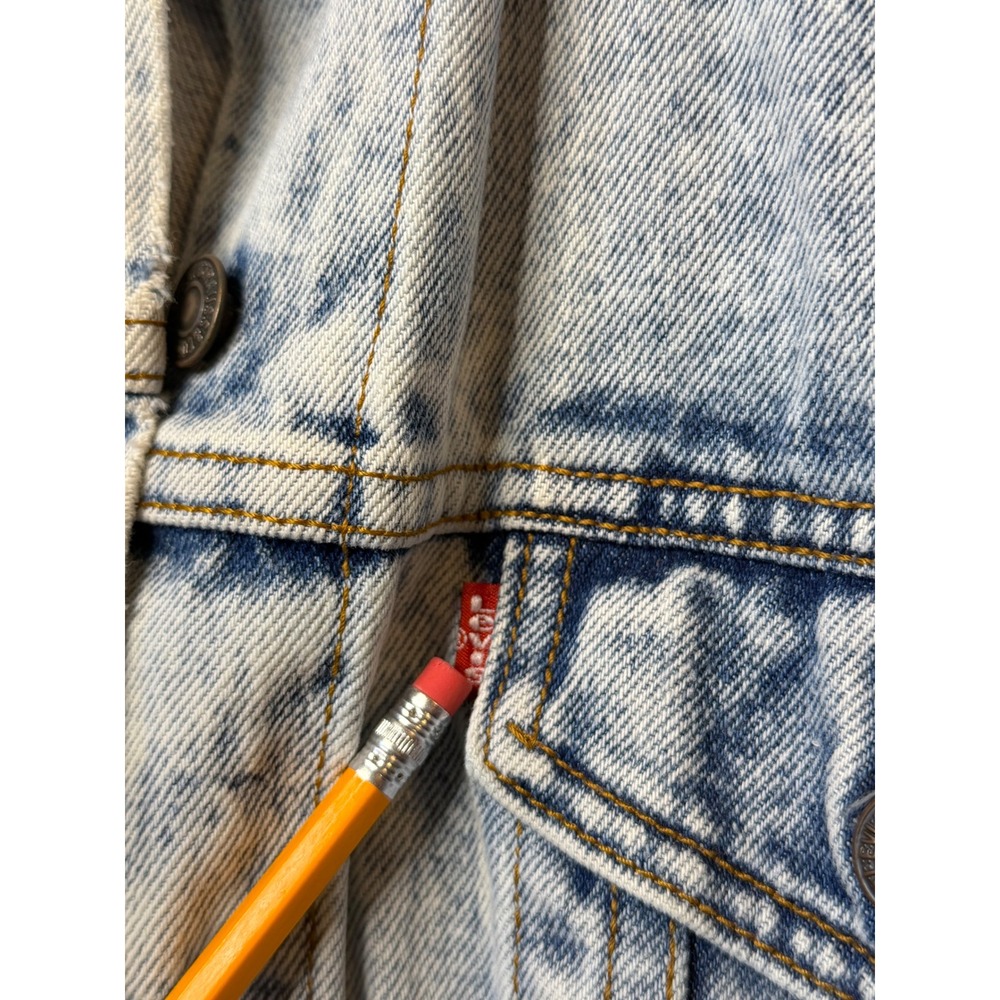 VTG LEVIS Acid Wash Denim Trucker Jacket USA Distressed Rips Women Medium Casual - Picture 9 of 16